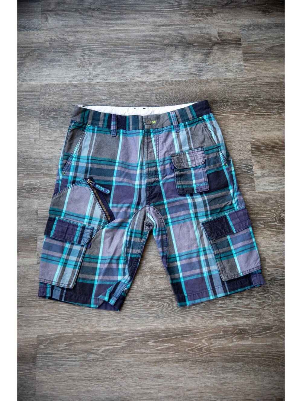 Diesel Industry Y2K Checkered Designer Cargo Shorts - Men's Waist 30"